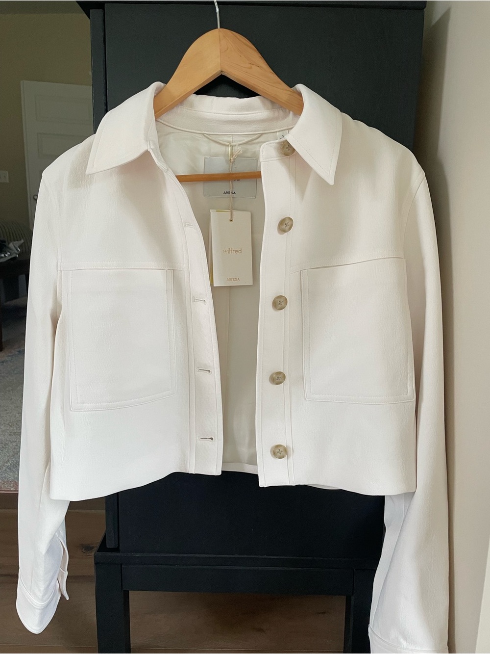 New! Aritzia Wilfred Little Cropped Jacket - Crepette™, light birch, size small - Picture 2 of 8
